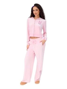 Wicked ($120) Pink Velour Lounge Set Y2K Hoodie & Wide Leg Pants Matching Set